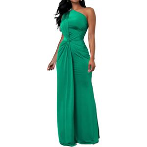 Memoriesea Women's Elegant Sleeveless One Shoulder Bodycon Evening Cocktail Maxi Dress (Large, Green)