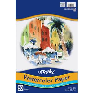UCreate Art1st UCreate Watercolor Paper, White, Package, 90 lb., 12" x 18", 50 Sheets
