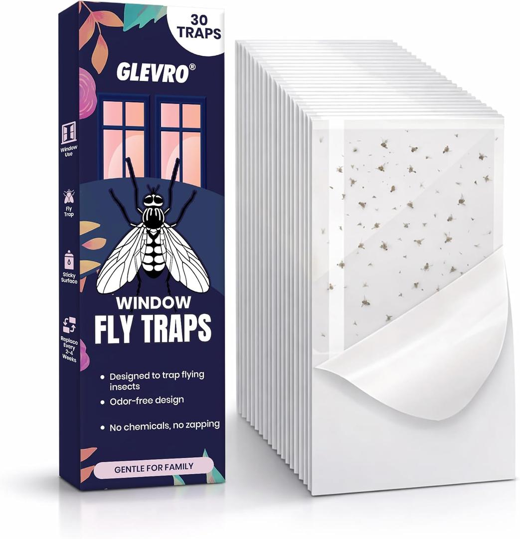 30-Pack Window Fly Traps for Indoor Use, Clear Sticky Strips for Windows, Transparent Fly Catcher for Home, Strong Adhesive Fly Trap for Houseflies and Ladybugs