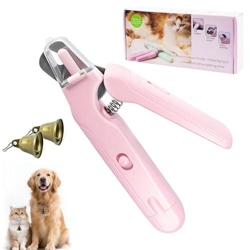 2-in-1 Dog & Cat Nail Clippers Grinder with 2 LED Lights Quick Sensor Safety Guard, Ultra-Quiet USB Rechargeable Cat & Dog Nail Trimmers for Small Medium Large Pets Nail Grinder with Bell(Pink)