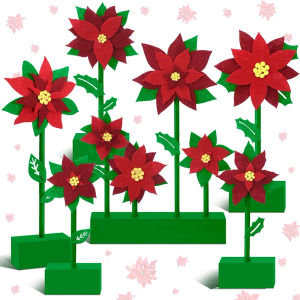 SmoothNovelty 9 Pcs Christmas Poinsettia Table Centerpieces Felt Artificial Flower Decorations Xmas Party Table Decor Red Green Floral Centerpiece for Home Office Holiday Supplies