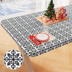 misaya Rectangle Vinyl Table Cloth, Elastic Fitted Flannel Backed Tablecloth, 100% Waterproof Plastic Table Cover Fits Folding Tables for Picnic, Camping, Outdoor (Black, 36" x 60")
