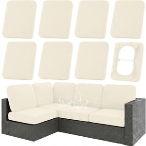 hyha Waterproof Outdoor Cushion Covers for Patio Furniture, Stretch Patio Chair Cushion Slipcovers, Coated UV Resistant Replacement Seat Covers, Solid Color (Beige, 8PC)