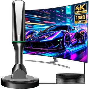 TV Antenna for Smart TV Indoor, 2026 HD Antenna with Strong Magnetic Base, 360&Long Range Reception TVs Antenna for Local Channels, Easy Setup Antennas for TVs Without Cable (Black+Green)