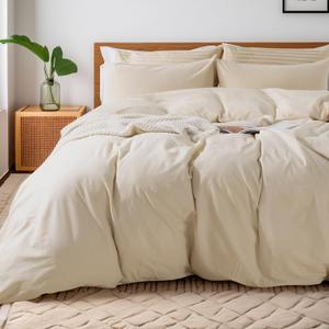 NEXHOME PRO Cotton Duvet Cover Oversized Queen 92"x98" Linen Look Textured Organic Natural 100% Washed Cotton Duvet Cover 3 Pieces Bedding Set Zipper Closure, Breathable (No Comforter) (Almond Milk Grey)