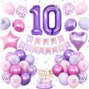 10th Birthday Decorations for Girl,Pink Purple 10th Butterfly Birthday Decorations 10th Birthday Balloons Pink Purple Birthday Banner Number 10 Balloons Cake Topper Butterfly Party Supplies for Girls