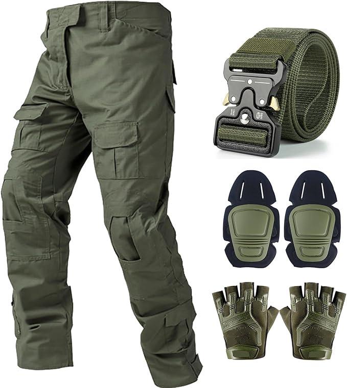 Tactical Pants,Combat Pants with Knee Pads Belt Gloves,Camo Pants for Men, Men's Military Airsoft