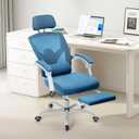 Sweetcrispy Office Computer Desk Chair, Ergonomic High-Back Mesh Rolling Work Swivel Chairs with Wheels, Comfortable Lumbar Support, Comfy Arms for Home, Bedroom, Study, Student, Blue, 20 Inches X 18.8 Inches X 50.75 Inches