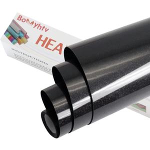 3 x Glitter HTV Heat Transfer Vinyl, 12" x 5ft, for Cricut & Silhouette Cameo, Iron on Vinyl for T-Shirts & Gifts (Black)
