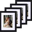 8x10 Picture Frame set of 4, Black Wooden Wide Molding 8 by 10 Photo Frames for Wall or Tabletop, Display 5x7 with Mat or 8x10 Without Mat.