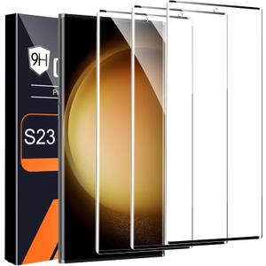 3 Pack Galaxy S23 Ultra Screen Protector, HD Clear Tempered Glass, Fingerprint Unlock, 3D Curved, Scratch Resistant, No Bubble for Samsung Galaxy S23 Ultra 5G Glass Screen Protector