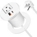 Desktop Power Grommet 2 Inch Hole, PD 30W USB C Fast Charging Station, Recessed Outlet, Ultra Thin Flat Plug Power Strip, Slim Extender, Table Outlets for Home, Office, 6ft Cord, White