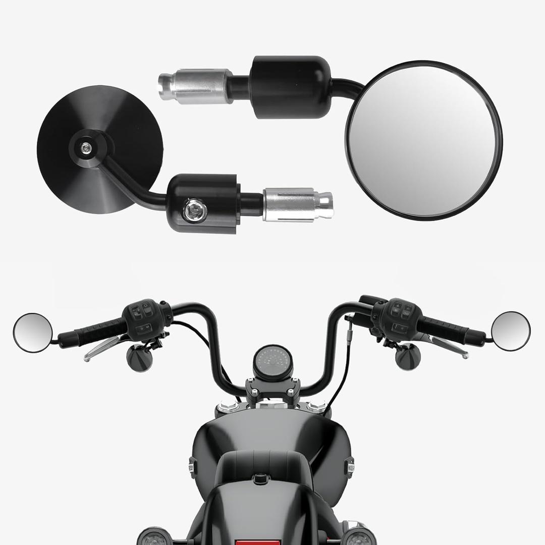Bar End Mirrors for Motorcycles - 7/8 Handlebar CNC Aluminum Cafe Racer Mirrors Universal Fits for FZ-07, FZ8, FZ-09, Honda Grom, Suzuki SV650, GSX-S750, Kawasaki Z650, Z900, Naked Bike (Black-02)