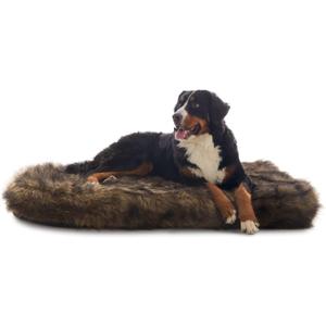 Laifug Large Faux Fur Dog Bed,5-inch Thick Grade Orthopedic Memory Foam Dog Bed(50"x30"x5"),Removable Cover with Anti-Slip Bottom,Waterproof Liner (Brown)