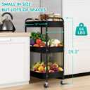 ZOES HOMEWARE 3 Tier Rolling Cart, Metal Utility Cart with 4 Hooks, Rolling Storage Cart on Wheels, Small Organizer Cart for Nursery, Kitchen, Living Room, Bathroom, Black