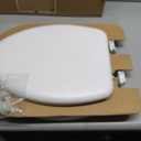 Mayfair Padded Toilet Seat, Cushioned Soft Vinyl over Wood Core Seat, Secure Hinges, Easy Clean, Made in USA, Elongated, White