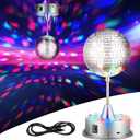 Disco Ball Light 5" Mirror Ball Motor Hanging Rotating Disco 90s Party Decor 5rpm with 3 Light Color and 18 LED Hanging and Table 2 Use for Graduation Wedding Bar Club Band Stage Home Birthday(Silver)