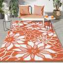 GENIMO Outdoor Rug Waterproof for Patio Decor, 6' x 9' Reversible Plastic Straw Floral Camping Carpet, Large Area Rugs Mats for RV, Camper, Deck, Balcony, Porch, Beach, Picnic, Orange & White