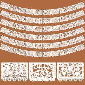 TaoBary 6 Pack White Mexican Papel Picado 118 Feet Mexican Wedding Party Banner Cielito Lindo Party Decoration Dia De Los Muertos Decor Fiesta Banner for Mexico Wedding Supplies (Cielito Lindo)