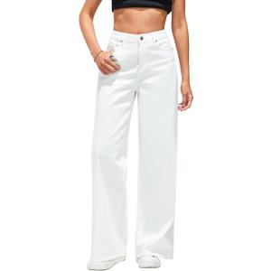 LookbookStore Wide Leg Jeans for Women High Waisted Stretchy Denim Jeans Fashion Baggy Trouser Jean Pants with Pockets (Small, Ivory White)