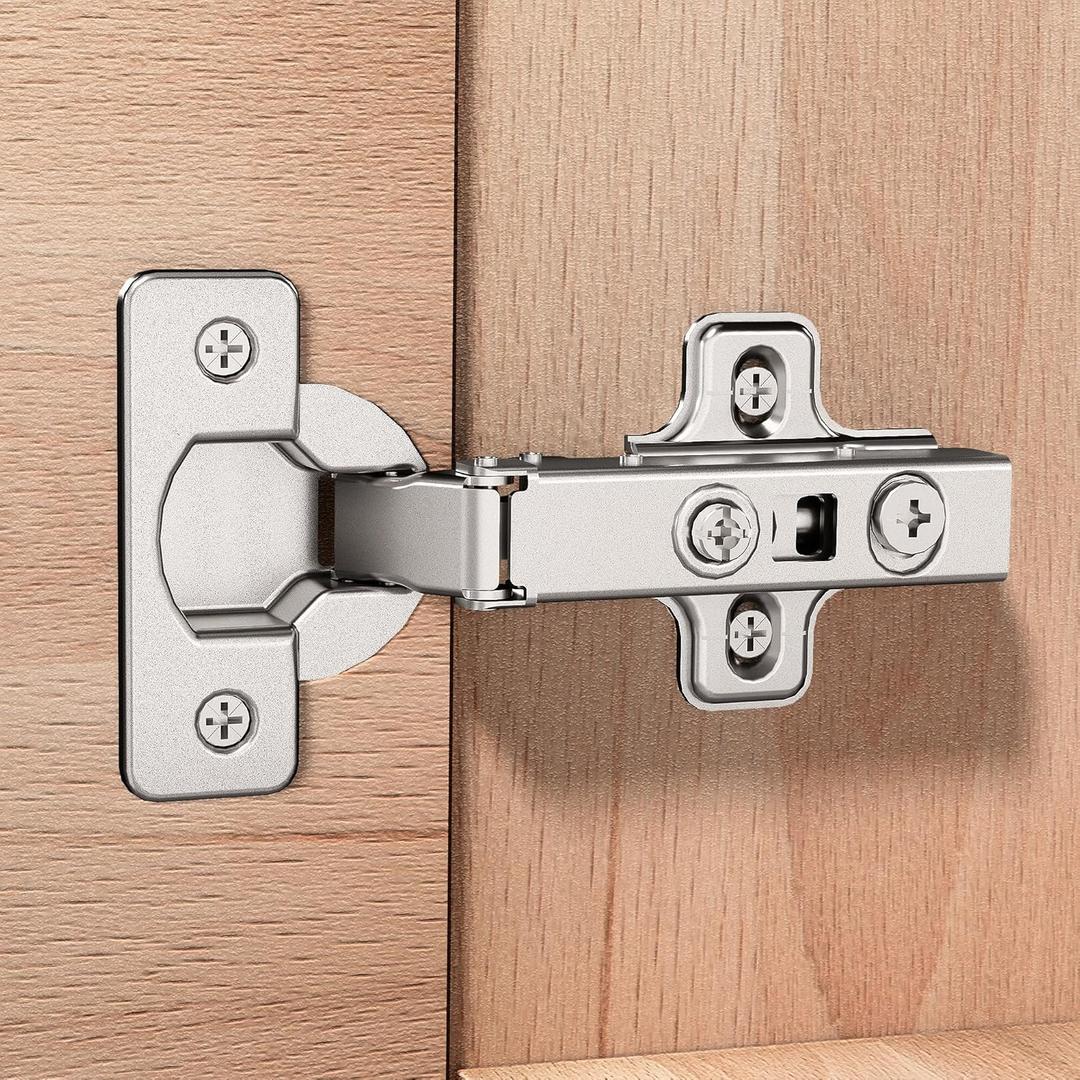 2 Pack 1 Pair Precision-Engineered Frameless Full Overlay Soft Close Cabinet Hinges, European Hinges for Cabinets, Hidden Cabinet Hinges Adjustable 35mm Cup Clip-On Plate Nickel Plated Finish