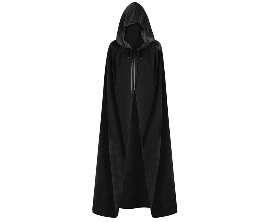 Velvet Cloak with Hood for Men & Women, Hooded Cape Cloak Unisex Halloween Witch Vampire Wizard Raven Cosplay Costume