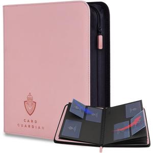 Card Guardian - Toploader 4 Pocket Premium Binder with Zipper for 160 Cards - Side Loaded Pockets - Compatible with Sports and Trading Cards TCG (Pink)