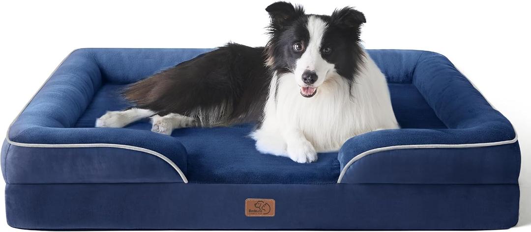 Bedsure Orthopedic Dog Bed for Large Dogs - Big Washable Dog Sofa Beds Large, Supportive Foam Pet Couch Bed with Removable Washable Cover, Waterproof Lining and Nonskid Bottom, Navy Blue (35.0"L x 25.0"W x 6.5"Th, Blue Navy)