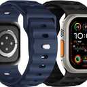 Sport Band Compatible with Apple Watch Ultra 2 Band 49mm 46mm 45mm 44mm 42mm for Men, Soft Silicone Wristbands Waterproof Replacement Strap for iWatch Series 11 10 9 8 7 6 5 4 3 SE Ultra 3 2 1, 2 Pack (Black/Navy Blue)