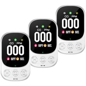 Lunarlipes Carbon Monoxide Detectors Plug in, 3-in-1 CO Detector with Temp/Hum Sensor, Portable Travel Carbon Monoxide Alarm with 85dB Alarm, Real-Time CO Monitor Easy to Read & Install (White-3 Pack)