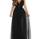 XXTAXN Women's Sexy Deep V Neck Split Cocktail Party Formal Bridesmaid Maxi Dress Black M