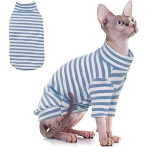 PUMYPOREITY Sphynx Cat Clothes, Soft Hairless Shirt With Sleeves, Stretchy Sweater, Pullover Pajamas Jumpsuit, Turtleneck Outfit for Sphynx Cornish Rex, Devon Rex, Blue, L