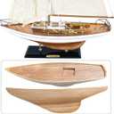 SAILINGSTORY Wooden Sailboat Decor Yacht Model Ship with Antique Finish Ivory