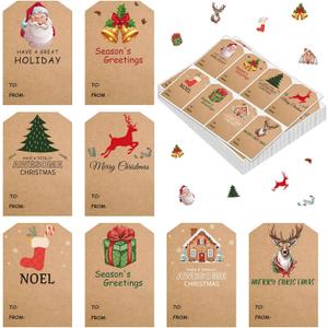 Christmas Gift Tags Stickers, Natural Kraft Gift Label Sticker for Christmas Presents, 120 Pcs Self Adhesive to and from Name Tags, 2 x 3 Inch Christmas Name Stickers for Gifts Boxes Wrapping Paper