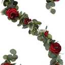 2 Pack Burgundy Artificial Flower Garland 6.2ft/Piece Vintage Eucalyptus Rose Garland with Fake Peonies Silk Fake Floral Vines for Wedding Arch Home Table Mantle Party Backdrop Decor (Burgundy)