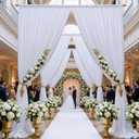40ft15ft White Backdrop Curtain for Wedding Parties, 8 Panels Wrinkle Free 15 FT Long Polyester Photo Backdrop Drapes Back Drop Cloth for Birthday Photography Background, W5' x H15'