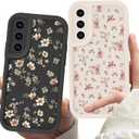 2 Pack Flower Phone Case for Samsung Galaxy S21 Plus 5G 6.7",Cute Floral Print Cases Unique Plant Design Pattern for Women Girls Teens,Soft TPU Shockproof Protective Cover S21 Plus,Beige Black