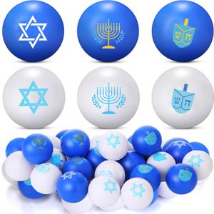 Shappy 24 Pcs Hanukkah Mini Stress Balls 1.57 Inch PU Foam Squeeze Balls for Stress Relief Anxiety Squeeze Fidget Toys for Boys Girls Adults Hanukkah Themed Party Favor Supplies, 6 Styles
