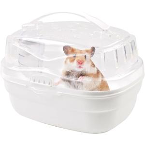 Hamster Carrier Cage with Water Bottle,Portable Hamsters Travel Cage Plastic Guinea Pig Carrying Cases Small Animal Carry Cage for Dwarf Hamsters Chinchillas Hedgehog Mouse(White)