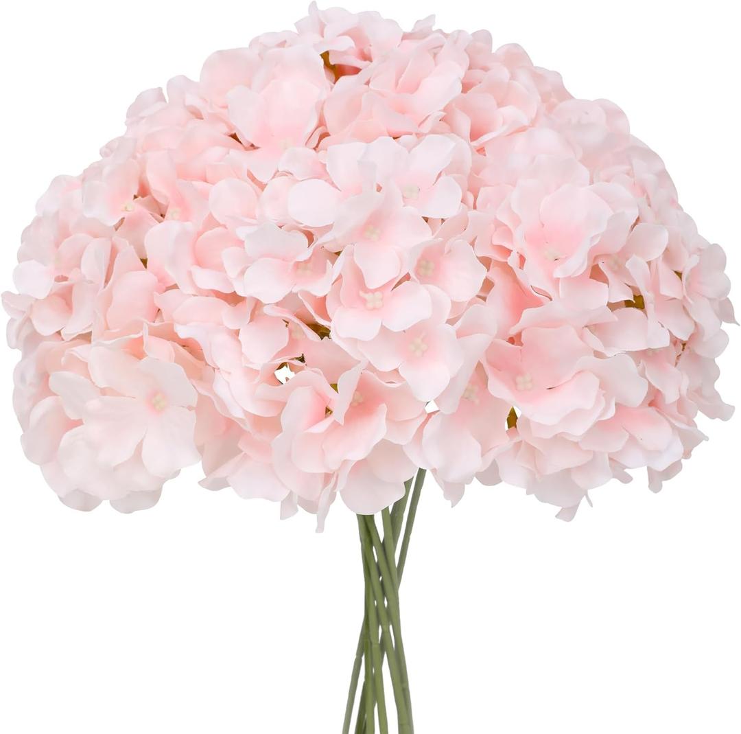 Fake Pink Hydrangea Artificial Flowers - Faux Silk Hydrangeas Flowers Heads with Stems Real Touch for Home Wedding Party Table Decor(Pink,Pack of 10)