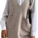 GORGLITTER Women's Sleeveless V Neck Fall Sweater Dress 2025 Dual Pocket Straight Wedding Guest Mini Dresses (Beige, M)