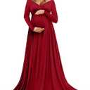 Saslax Maternity Off Shoulders Half Circle Gown for Baby Shower Photo Props Dress (Large, 1#-burgundy 162)