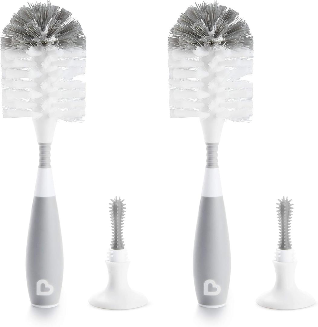 Munchkin Bristle Bottle Brush, Grey, 2 Pack (Grey and White) Munchkin Bristle Bottle Brush, Grey, 2 Pack (Grey and White)