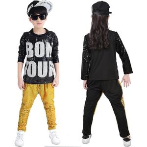 LOLANTA Kids Dance Costume Boys Girls Sequins Hip Hop Clothes 80s 90s Outfits Shiny Dress Up Dancewear (5-6, Gold)