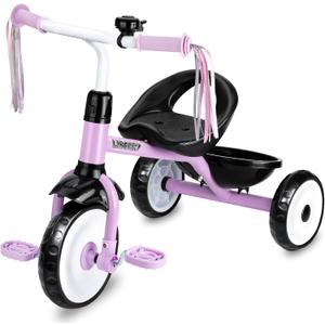 Liberry Toddler Tricycle Age 2 3 4 Years Old, Kids Trike with Bell, Back Basket and Removable Pedal, 3 Wheel Bike Riding Toy Gift for Girls, Purple, Large