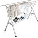 JAUREE Clothes Drying Rack 2 Tiers, Heavy Duty Drying Rack Clothing Folding Indoor Outdoor, Stainless Steel Laundry Drying Rack, Foldable Garment Rack with 20 Windproof Hooks (84 Inches)