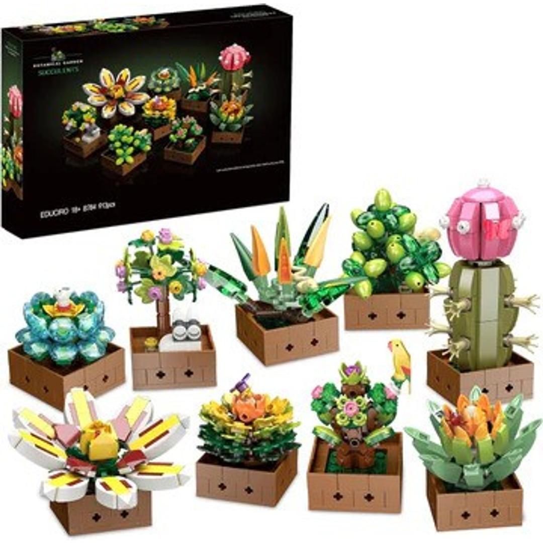 Educiro Flower Botanical Bonsai Building Set, Succulent Building Toys Block - 9 Pack, for Home Decor, Valentine's Day, Mother's Day, Christmas for Adults and Kids - 913pcs