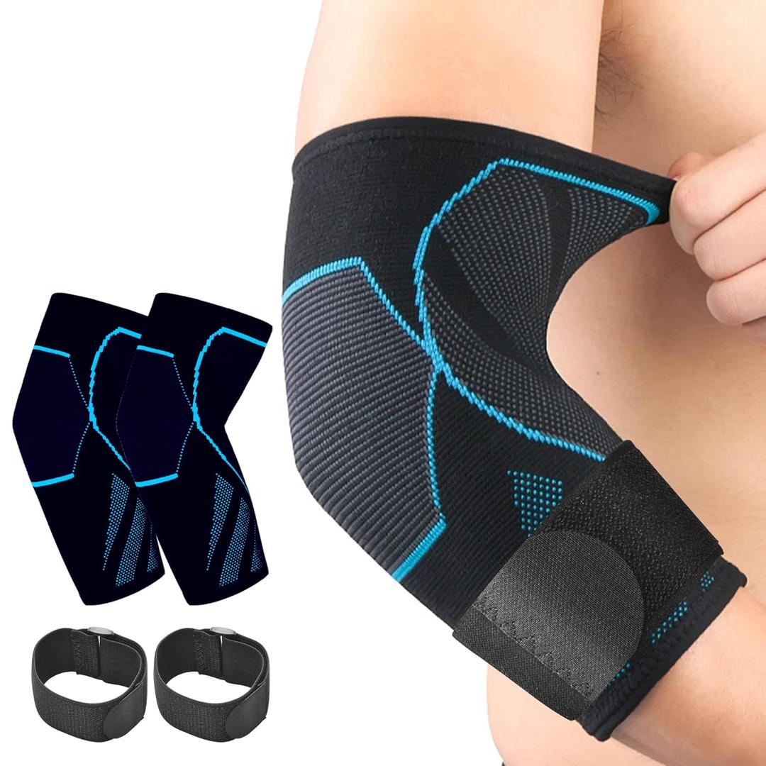 Arm & Elbow Compression Sleeve(1 Pair)Tennis Elbow Braces for Tendonitis and Tennis Elbow Arm Guards Supports golfer tennis elbow relief for women & men, elbow sleeve for weightlifting (Medium, Black/Blue)