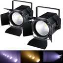 COB Stage Lights with Barn Doors, COB Par Light 200W LED 3500~7500K Warm White & White, DMX512 Master-Slave Sound DJ Lighting Spotlight Fresnel for Church Concert Wedding (2-Colors Style, 2)