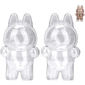 2pcs Clear Figure Display Case with Keychain,Plastic Protective Cover for Blind Box Figures,Portable Dustproof Mini Doll Storage Bag,Blind Box Display Pouch for Fans and Collectors (Standing)